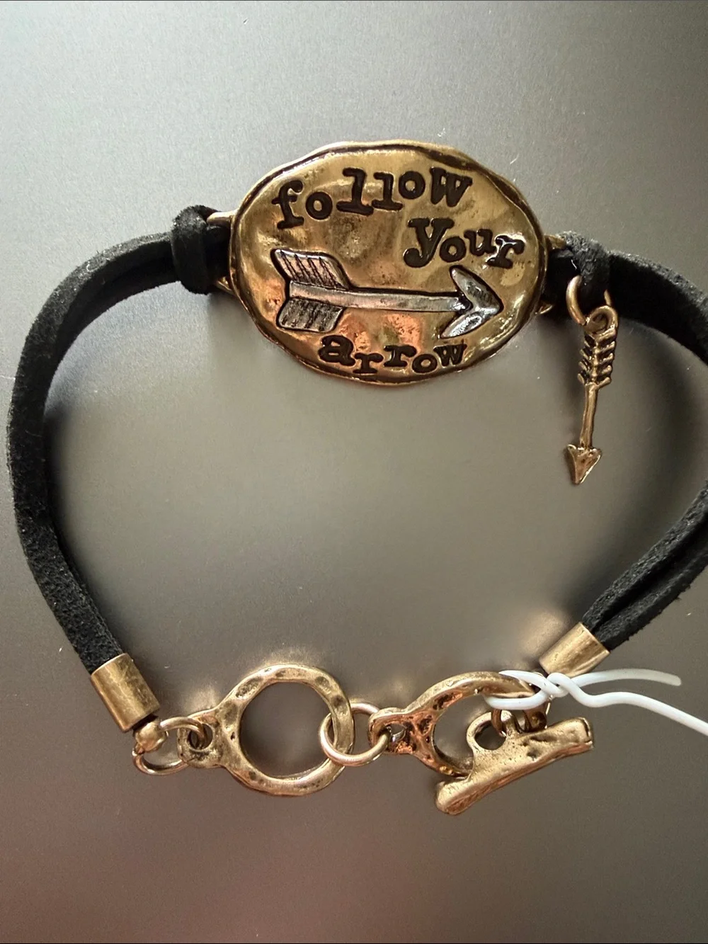 Follow Your Arrow Gold-Tone Arrow Charm Black Suede Bracelet